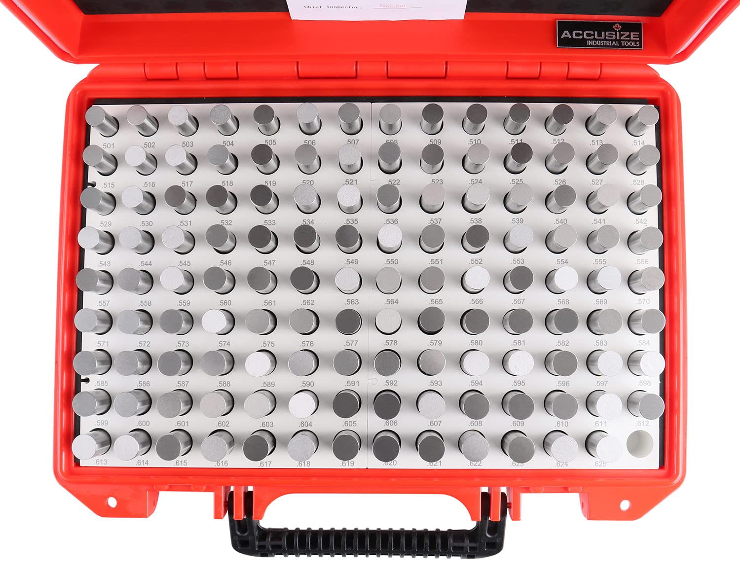 Accusize Industrial Tools 0.501'' to 0.625'' Minus Class Zz Pin Gauge Set, 125 Pcs/Set, 2'' Overall Length, M3(-)