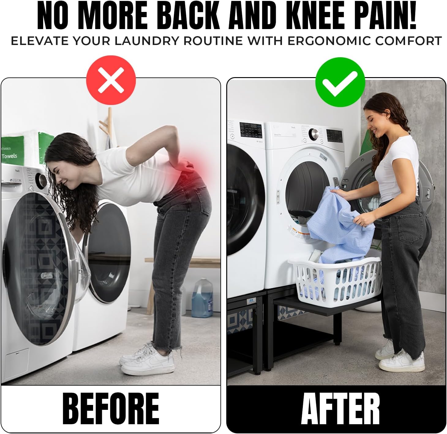Washer and Dryer Pedestal with Pullout-Shelf - 27' W, 10' H, Black Steel Universal Fit with Major Brands | Laundry Pedestal with Drain Pan & Hose | Washer Stand for Back Pain Relief, 800 lbs Capacity