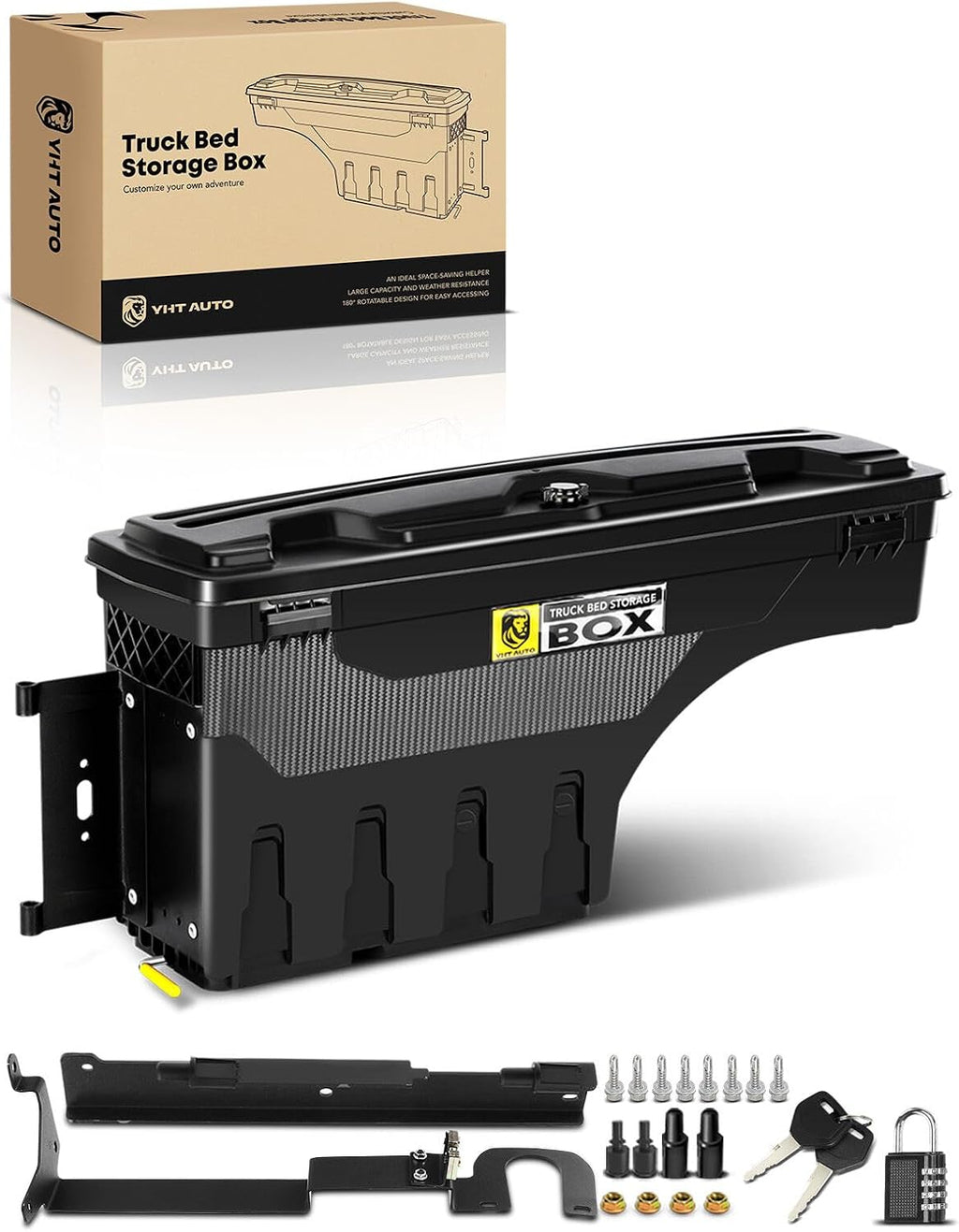 YHTAUTO Truck Bed Storage Tool Box Lockable Compatible with 2019 2020 2021 2022 2023 Ford Ranger, Driver Side, Not Fit the Model with Bed Liner, Swing Waterproof Wheel Well Toolbox