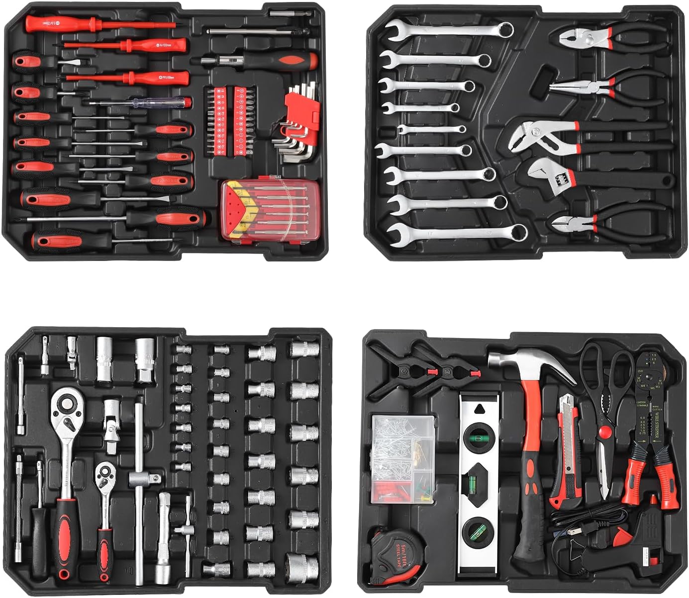 GraveeTech 800pcs Aluminum Trolley Case Tool Set Home Repair Tool Set, General Household Tool Kit w Rolling Tool Box, Toolbox Storage Case w 4 Drawers for Maintenance, Perfect for Homeowner, Handyman