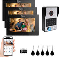 7-Inch Smart Video Intercom System,1080P HD Wired Doorbell with Touchscreen Monitor,Fingerprint, RFID & PIN Unlock,Tuya Smart App Control,Ideal for Homes, Villas & Apartments (1 doorbell + 3 Monitor)