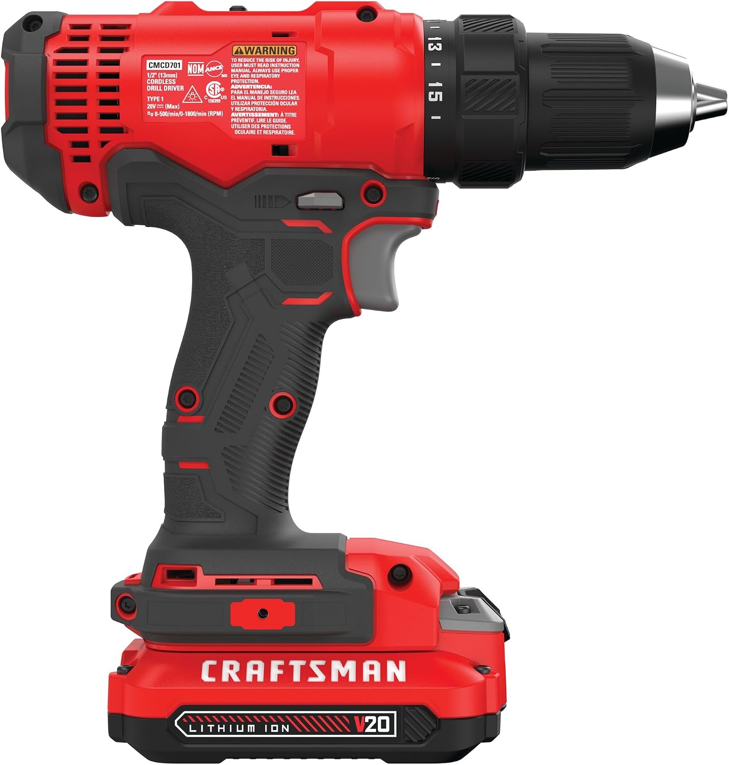 CRAFTSMAN V20 Cordless Drill/Driver Kit, 1/2 inch, Battery and Charger Included (CMCD701C2)