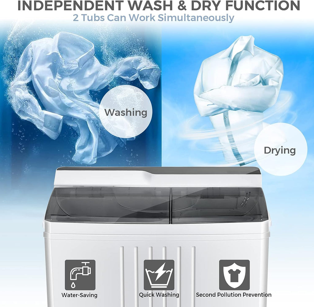 Giantex Portable Washing Machine, 21lbs Capacity, 14.4lbs Washer and 6.6Llbs Spinner, Compact for Apartment RV, White & Gray, GT-GE-10390US-GR-FP