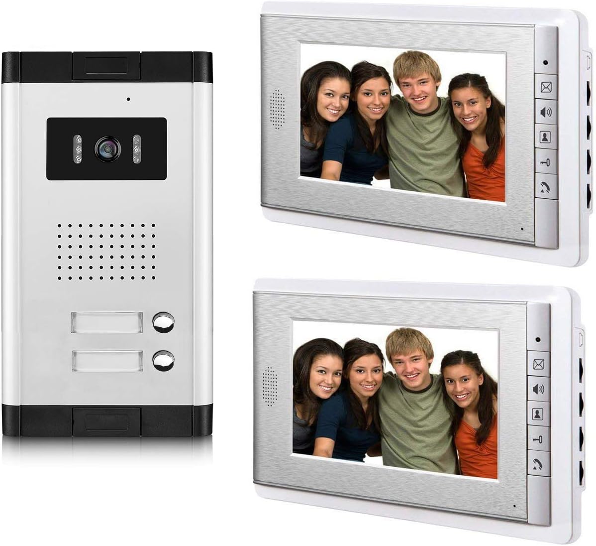 2 Units Apartment Video Intercom System, 7 Inch Monitor Wired Video Doorbell Door Phone Kits, Indoor Outdoor IR Camera, Monitoring, Unlock, 2 Way Intercom for Home Apartment