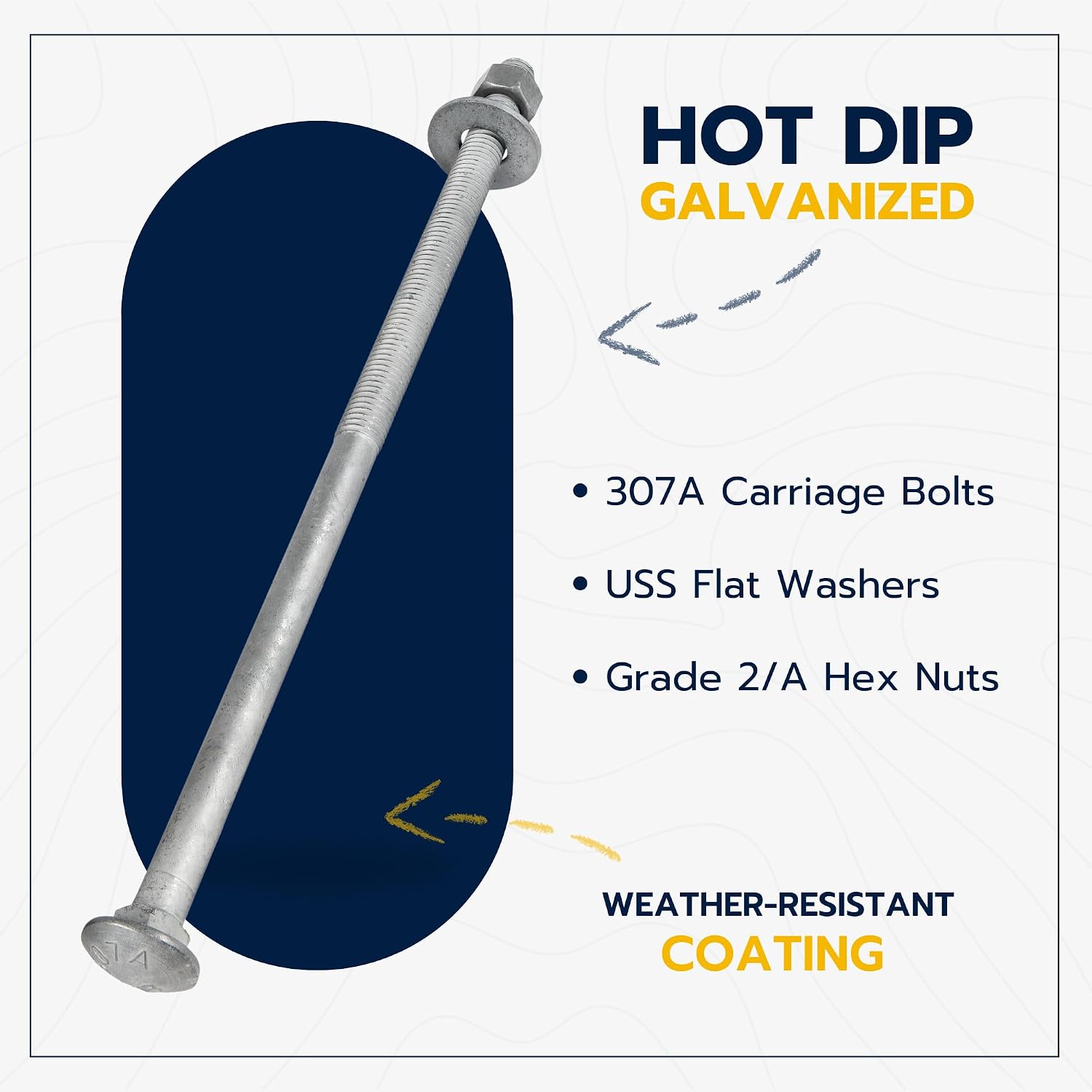 5/8' x 14' (25 pk) Hot Dip Galvanized 307A Carriage Bolt, Washer, Nut Kit by Makers Bolt