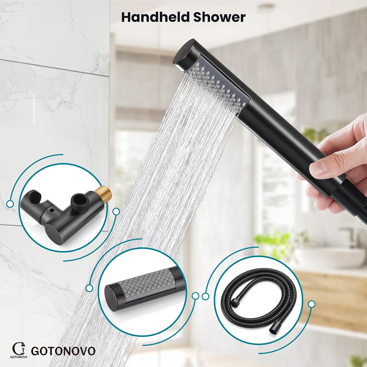 gotonovo Shower System 10 Inch Round Rainfall Showerhead Wall Mounted High Pressure Shower Faucet Set Fixture Combo with Rough in Valve and Cylindrical Handheld Spray, Oil Rubbed Bronze
