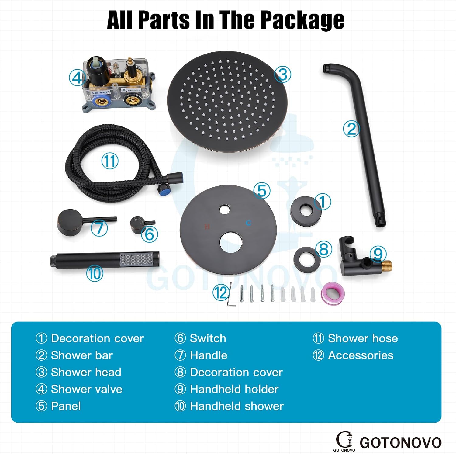 gotonovo Shower System 10 Inch Round Rainfall Showerhead Wall Mounted High Pressure Shower Faucet Set Fixture Combo with Rough in Valve and Cylindrical Handheld Spray, Oil Rubbed Bronze