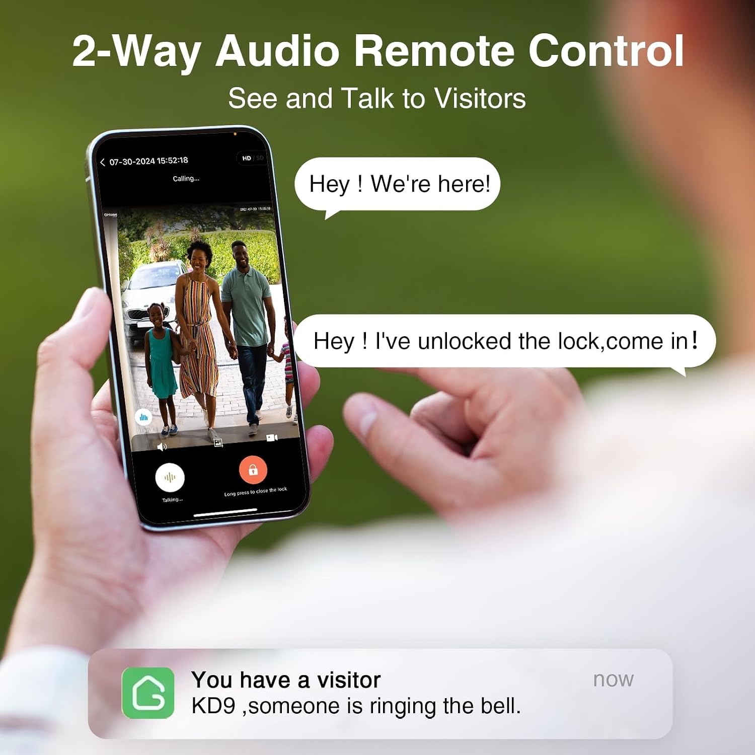 GHome Smart 3 in 1 Door Lock with Fingerprint,WiFi,Keyless Entry Smart Deadbolt, 2K HD Camera, 2.4GHz, App Remote Control, Smart Door Knob with Doorbell