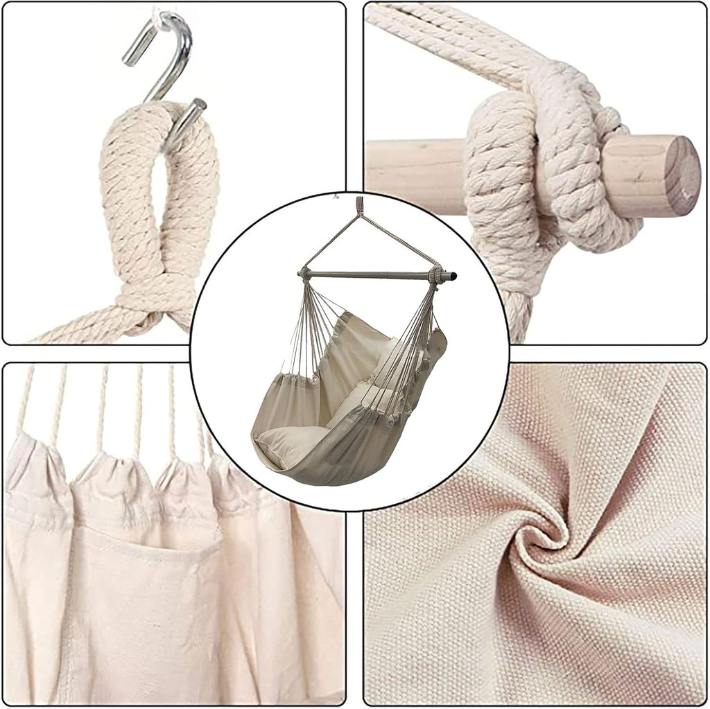 SRHWBF Hanging Rope Hammock with 2 Pillows Chair Swing Seat Cotton Canvas Hanging Chairs for Bedrooms Porch Chair Outdoor (S5)