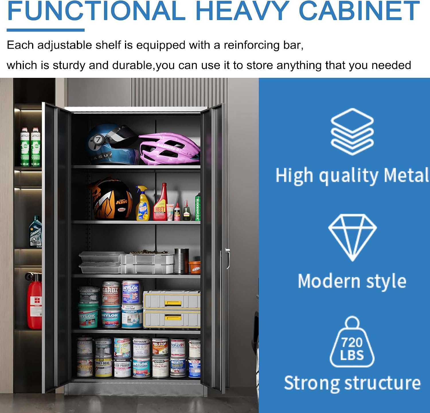 Black Metal Storage Cabinet 71' Hx36 Wx18 D Garage Tool Storage Cabinet with Doors and Shelves,Steel Lockable File Cabinet for Home Office,Basement,Warehouse,Assembly Required