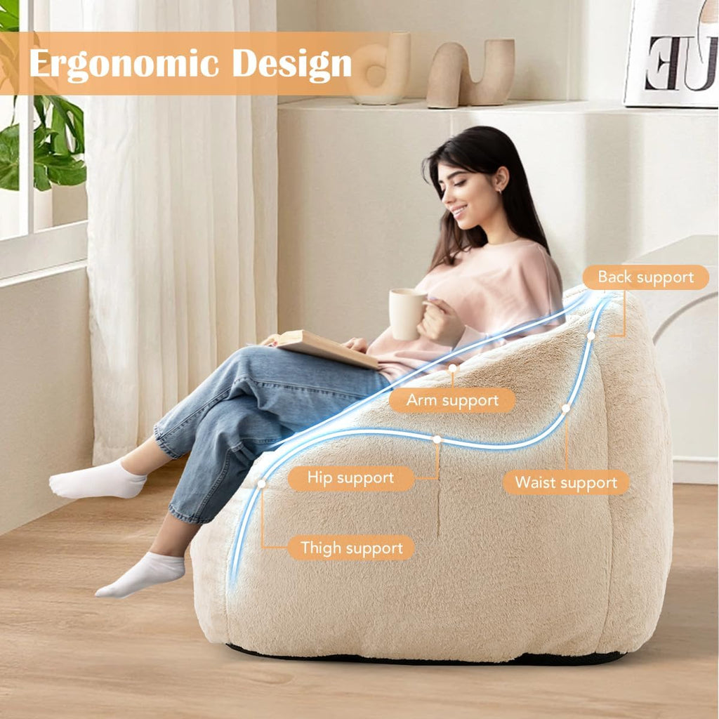 Giant Bean Bag Chair, Lazy Sofa Bean Bag for Teens Adults, Shell Shaped Big Comfy Sofa with Armrests for Bedroom Living Room, Bean Bag Lazy Chair for Gaming, Reading - Beige