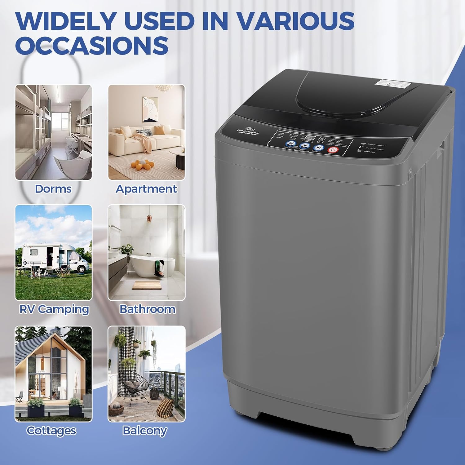 Nictemaw Portable Washing Machine 20Lbs Portable Washer Machine with Drain Pump, 2.8 Cu.ft Compact Washing Machine with 10 Programs 8 Water Levels Laundry Machine for Apartment, Home, Dorms, Rv