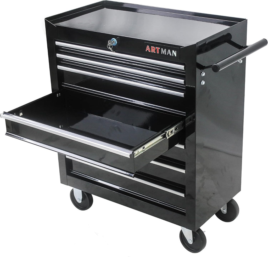 7 Drawer Tool Cart: Multifunctional US General Tool Box on Wheels and Rolling Toolbox (Black)