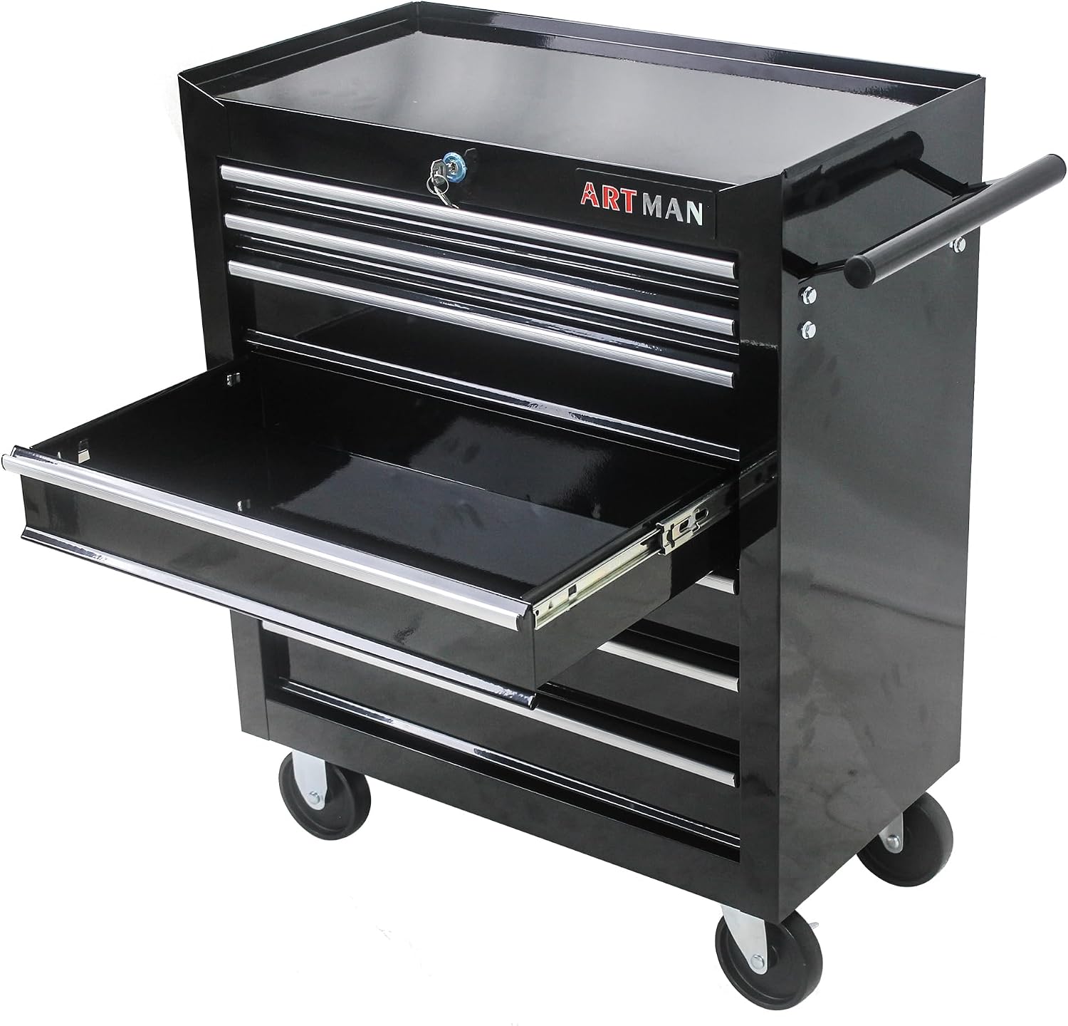 7 Drawer Tool Cart: Multifunctional US General Tool Box on Wheels and Rolling Toolbox (Black)