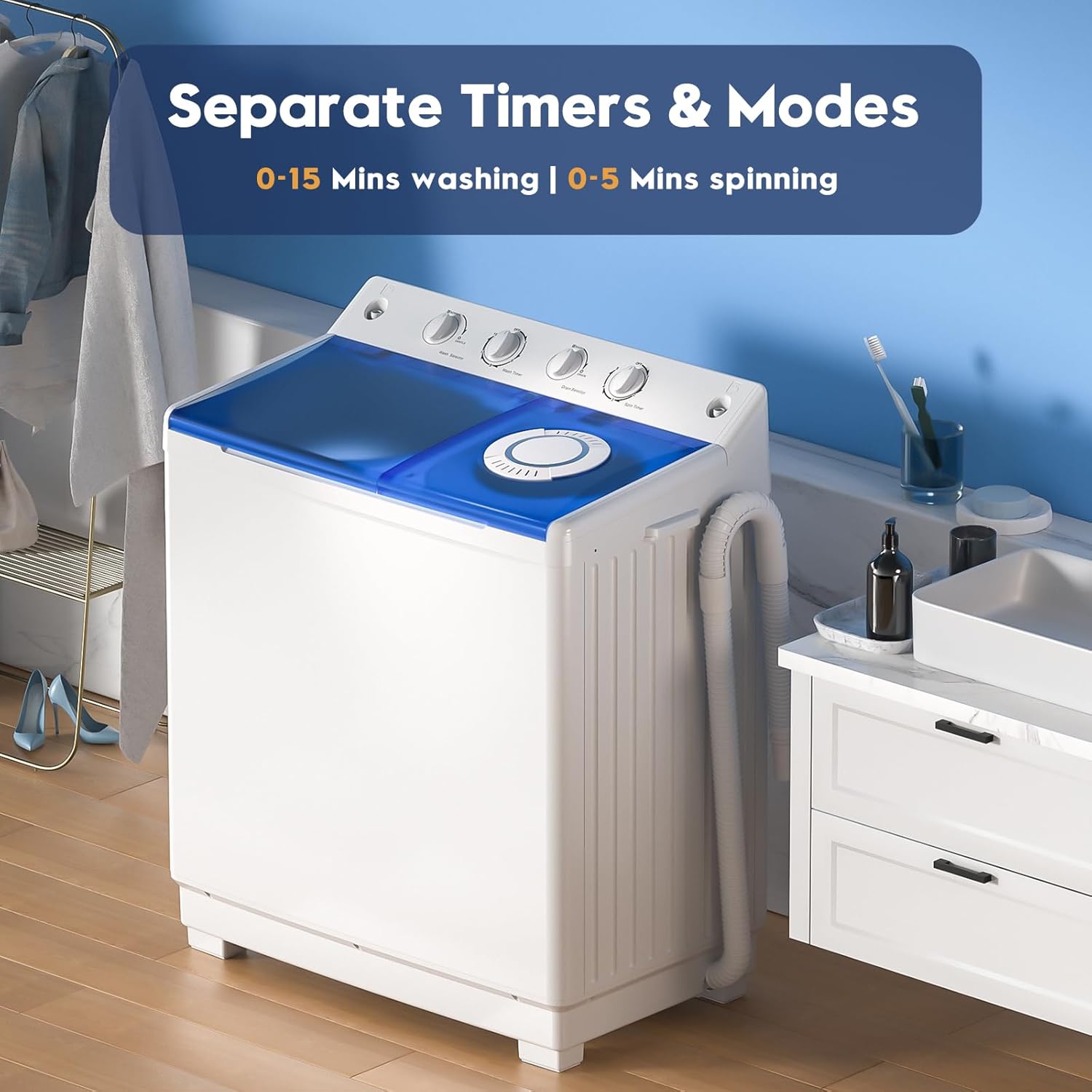 Auertech Portable Washing Machine, 40lbs Twin Tub Washer Large Laundry Machine with Drain Pump, Semi-automatic 24lbs Washer 16lbs Spinner Combo for Dorms, Apartments, RVs