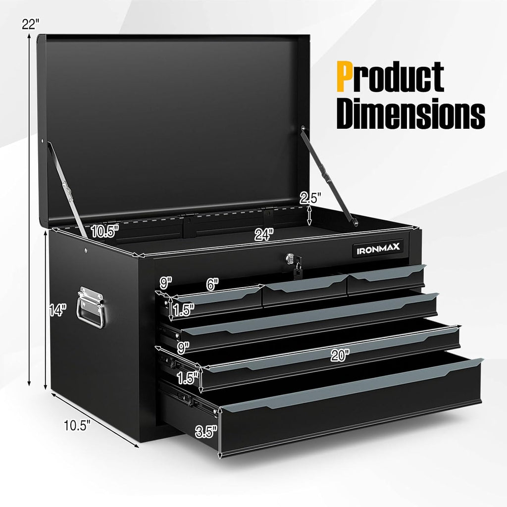 Tool Box, 6-Drawer Steel Tool Chest with Top Storage Automatic Lock & EVA Liner, Portable Tool Storage Organizer for Repair Shop Garage Warehouse (Black)