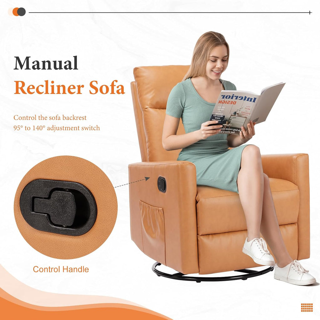 Sweetcrispy Recliner Chair, 360 Swivel Rocker Chair for Adults, Glider Rocker Recliners, Nursery Chairs for Living Room, High Back, Upholstered Deep Seat, Classical Brown