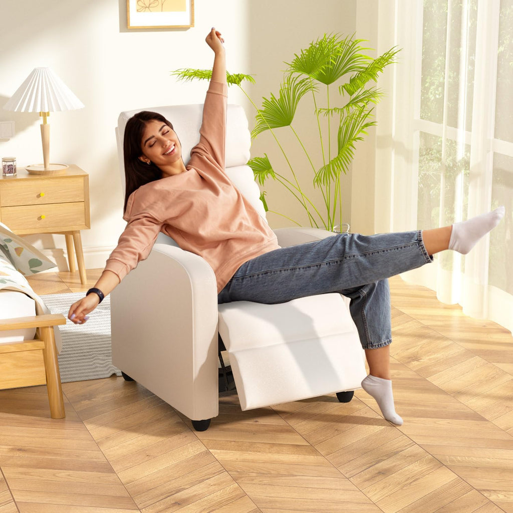 MKDLUFEI Massage Recliner Chair, Single Sofa Chair with Remote Control, Adult Chair Recliner, Living Room Recliners with Pu Leather Push Back Backrest, Beige