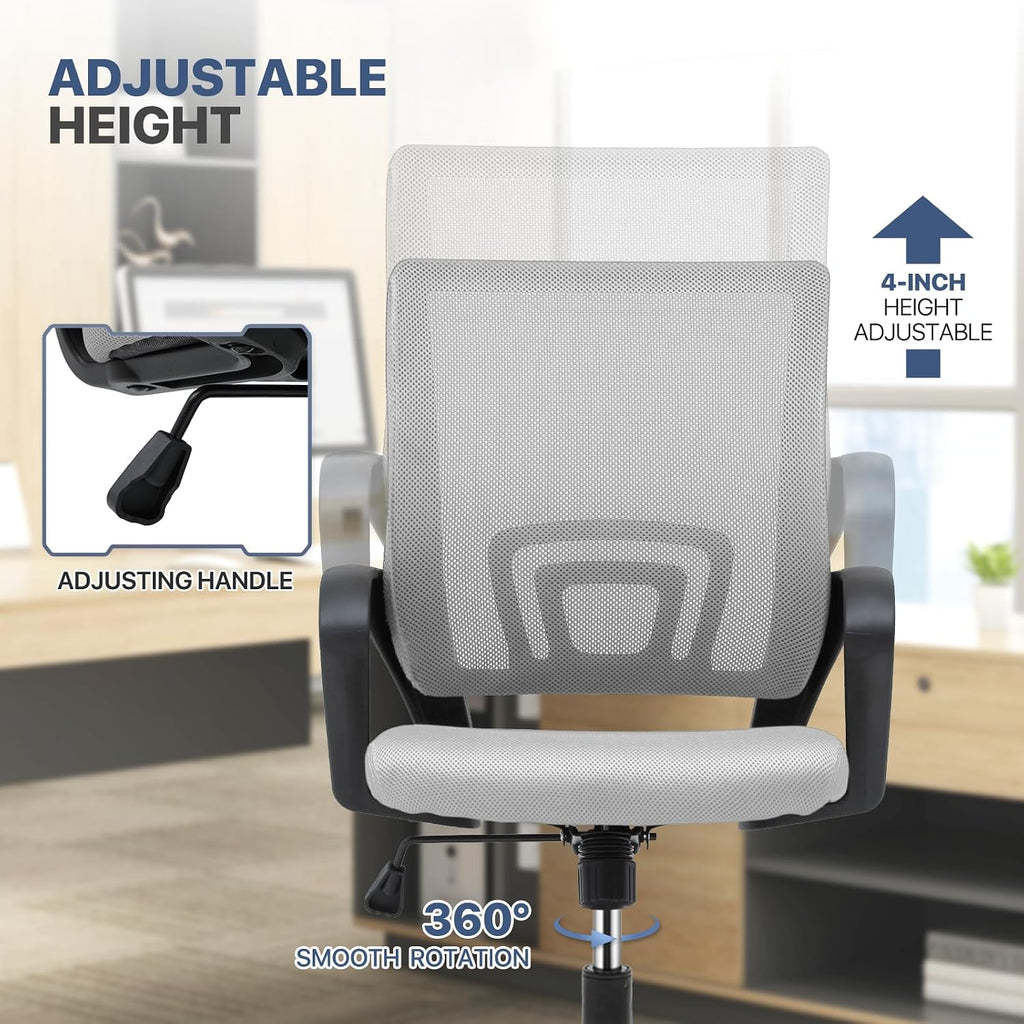 MoNiBloom Mesh Office Chair, Ergonomic Computer Chair for Adults, Rolling Swivel Mid-Back Desk Chair with Lumbar Support, Comfy Armrest for Home Office, Gaming, Light Gray 10 Pack