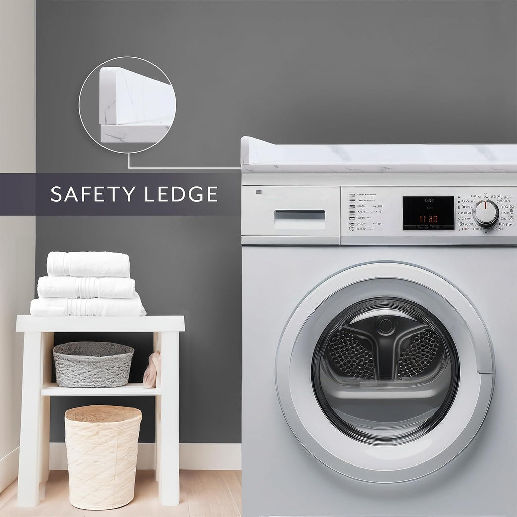 Life Finds 54 inch Washer Dryer Countertop with Safety Ledge for Laundry Room Organization, White Marble Pattern, LF-WDCT1WM