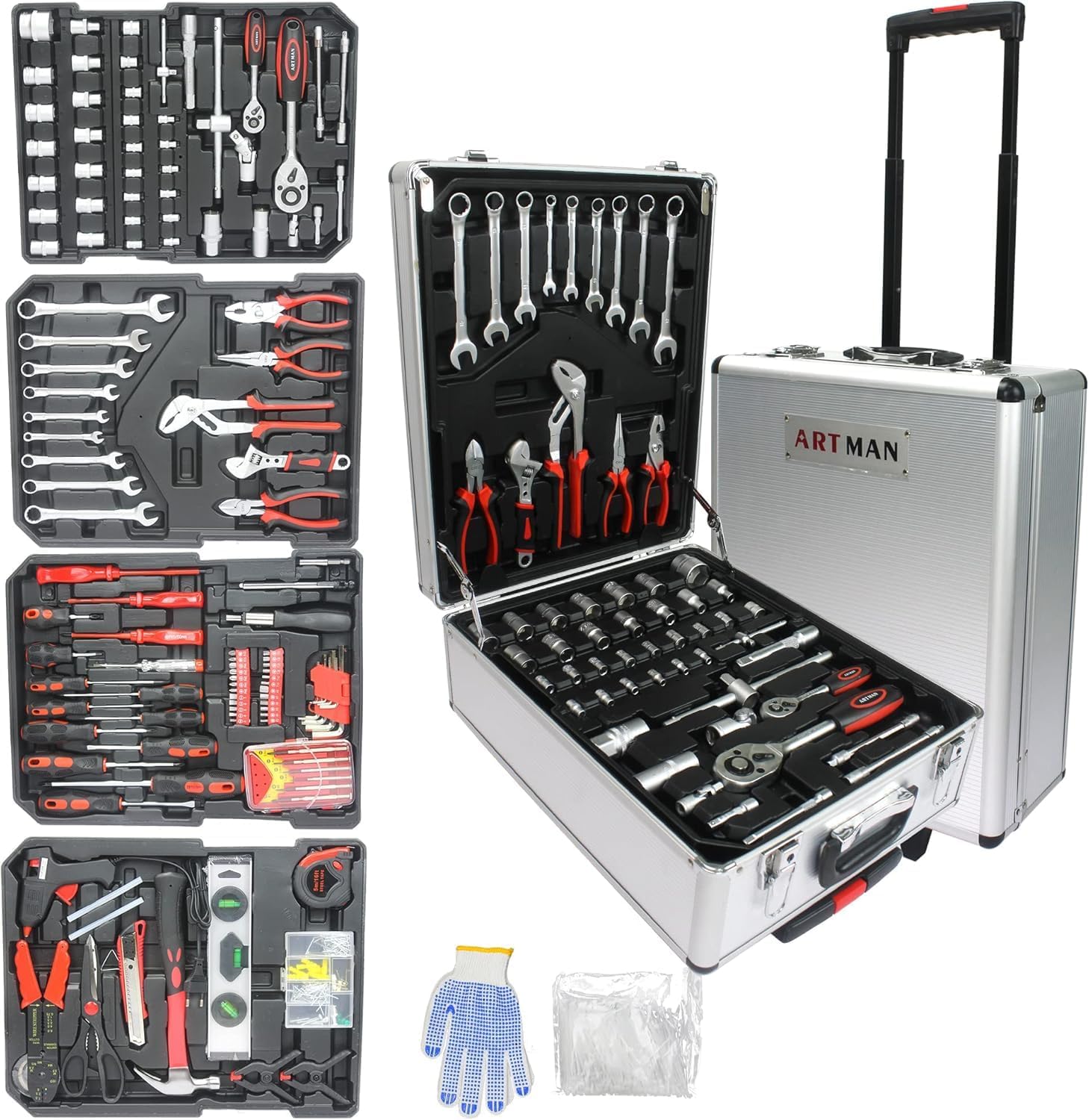 899PCS Tool Set, Household Tool Kit with Rolling Tool Box, Complete Tool Box Set Hand Tool Set with Tool Box, Mechanic Tool Set Rolling Tool Set for Auto Repair/Home Tool Set (White)