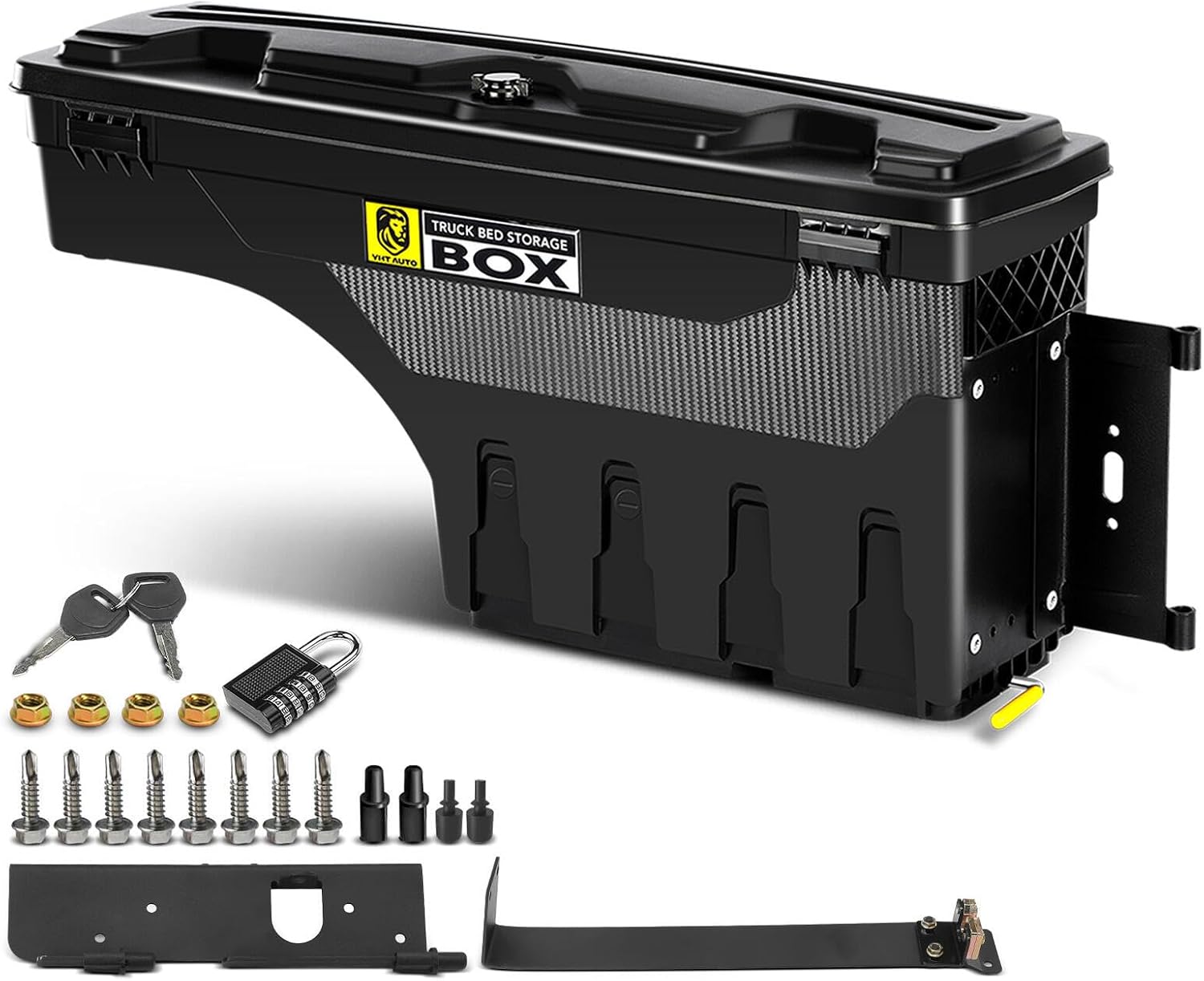 YHTAUTO Truck Bed Storage Tool Box Lockable Compatible with 1999-2016 Ford F-250 F-350 Super Duty, Passenger Side, Without Bed Rail Storage, Swing Waterproof Wheel Well Toolbox