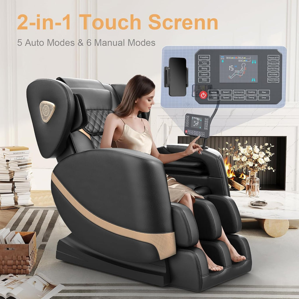 FURNIMAT 2026 Massage Chair Full Body, Zero Gravity Massage Chair with 10 Fix Rollers, Airbags, Heating, Foot Massage, Auto Modes, Bluetooth Speaker, Smart Screen Controller(Classic Black)