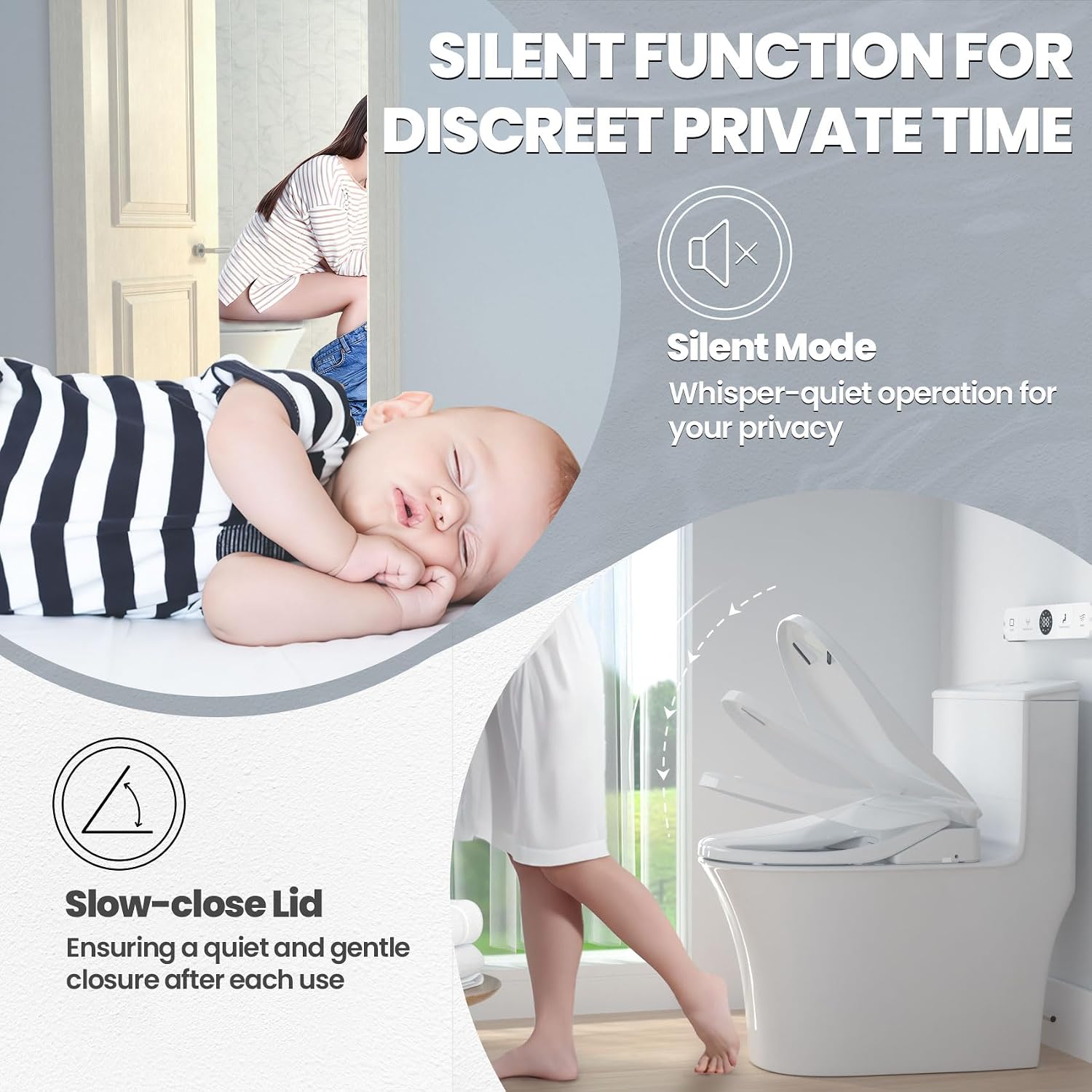 Tadashi Bidet Toilet Seat Elongated, Heated Toilet Seat, Instant Warm Water & Dryer, Feminine & Rear Wash, Self-Clean Nozzle, Slow Close Lid, Child/ECO/Silent Mode