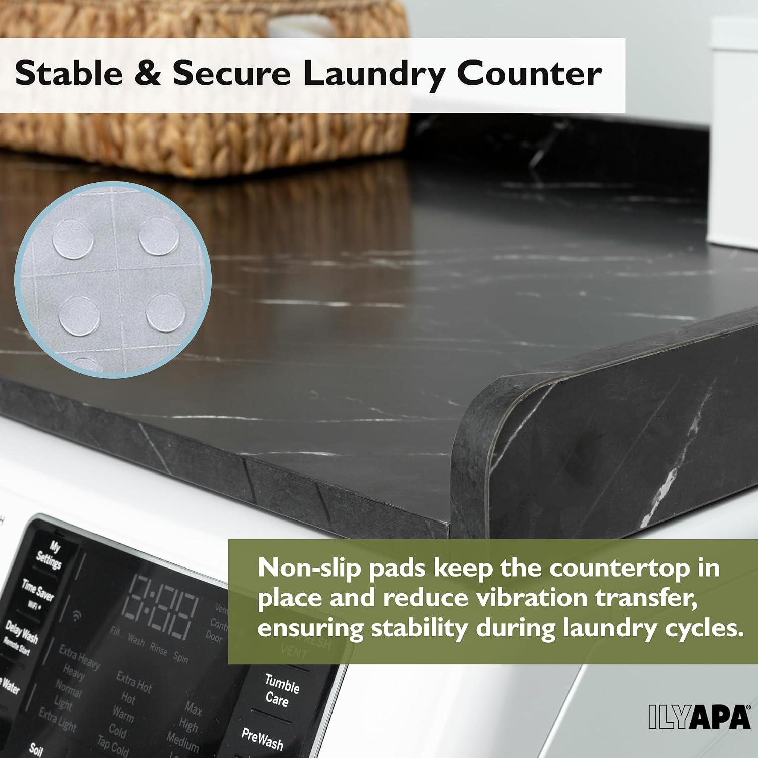 Ilyapa Washer Dryer Countertop - 27.5 x 54 inch Laundry Countertop, Washer and Dryer Covers for The Top, Laundry Room Organization and Storage, Black