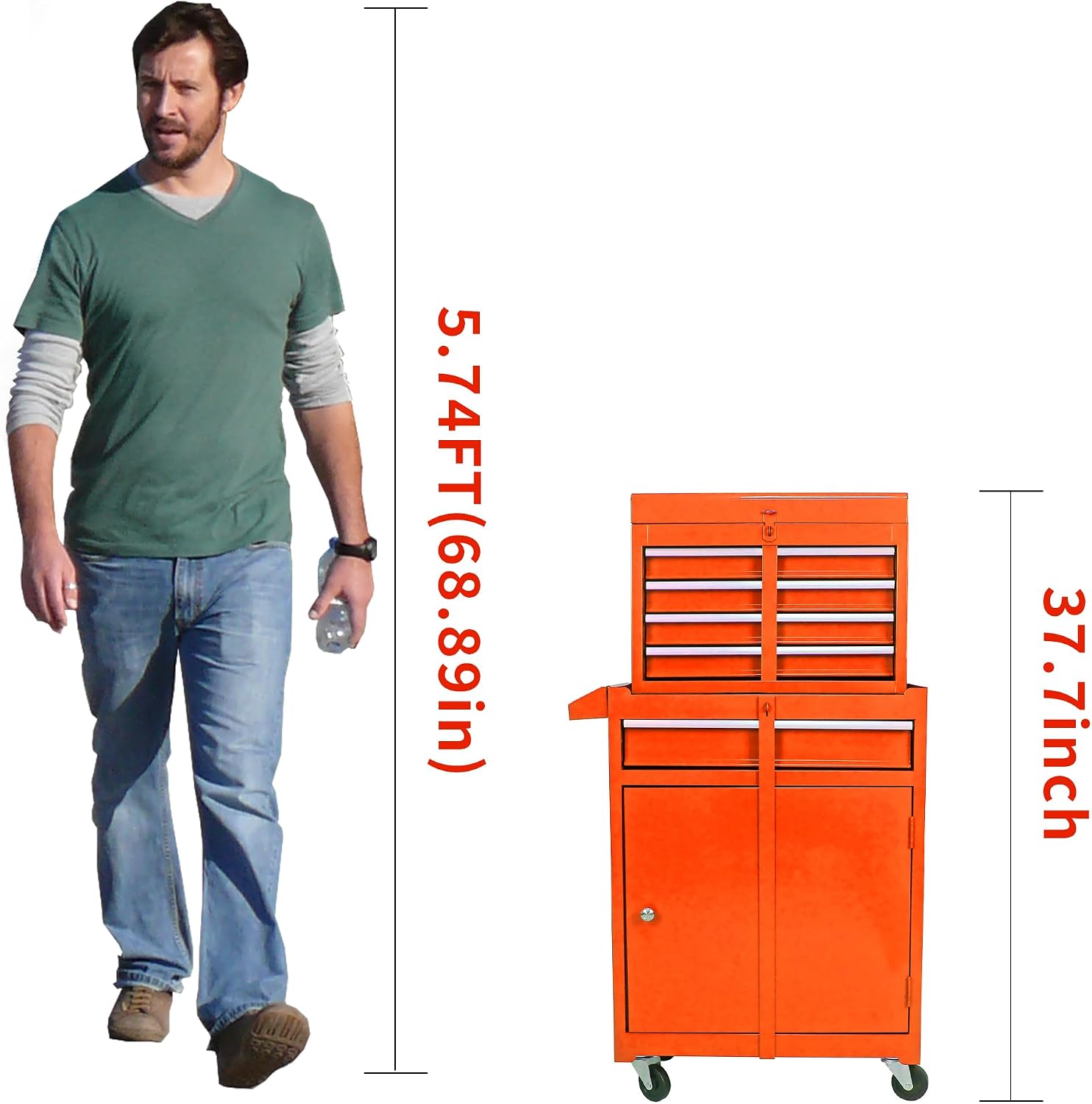 5-Drawer High Capacity Rolling Tool Chest with Wheels,Tool Box Combo Tool Storage Removable,Toolbox for Workshop and Mechanics Garage, Tool Storage Cabinet with Lockable Drawers（Orange）