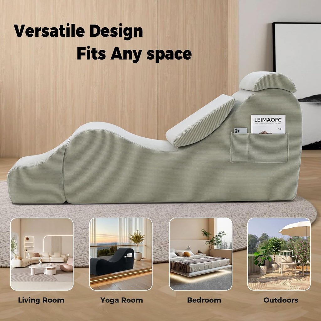 Yoga Chair Lounge for Adult, Ergonomic Chaise Lounge Chair with Side Pocket, Headrest, Waist Pad, Ottoman，Perfect for Stretching, Massage, and Relaxation, Used in Living Room, Bedroom