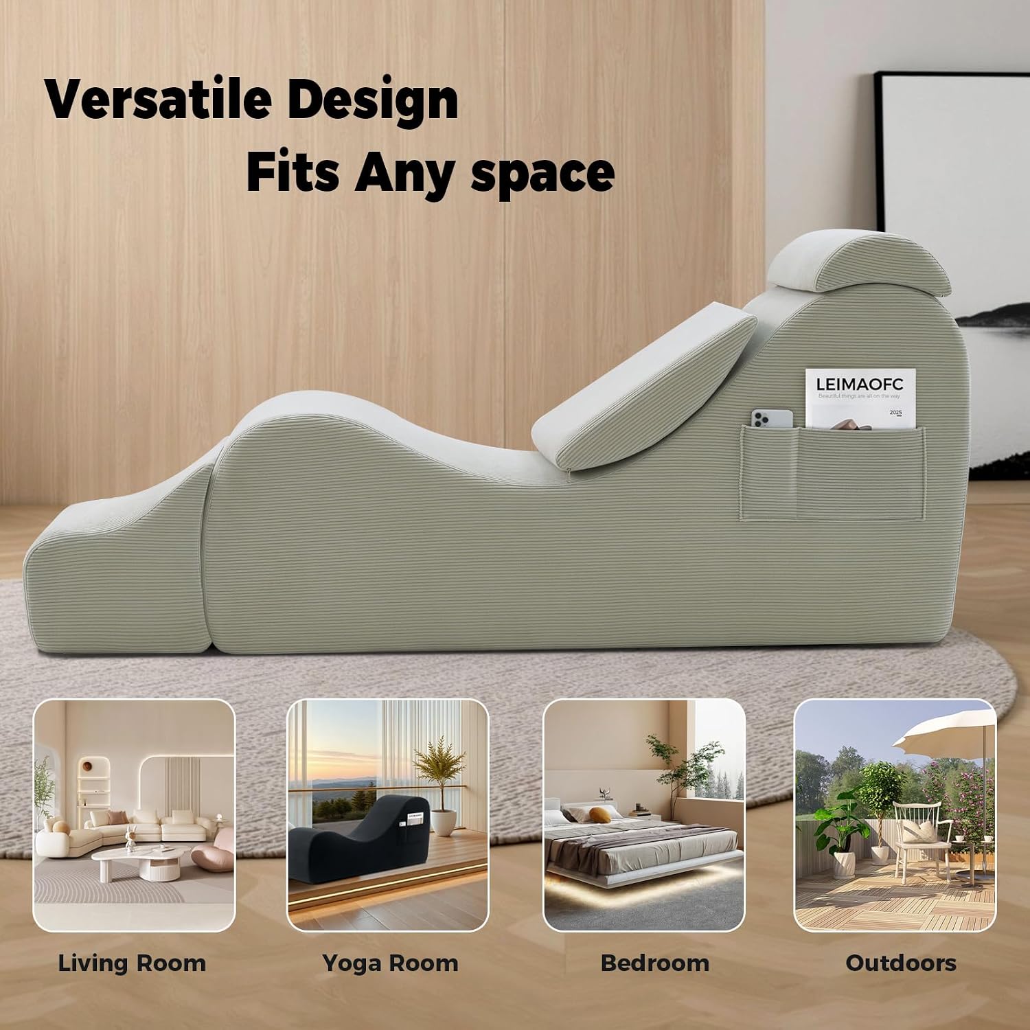 Yoga Chair Lounge for Adult, Ergonomic Chaise Lounge Chair with Side Pocket, Headrest, Waist Pad, Ottoman，Perfect for Stretching, Massage, and Relaxation, Used in Living Room, Bedroom