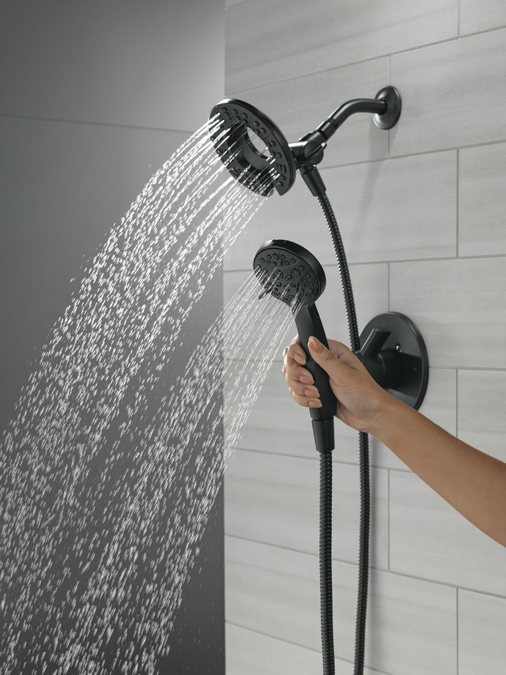 Delta Albion 14 Series Matte Black Shower Faucet Set with In2ition 2-in-1 Dual Shower Head with HandHeld Spray Combo, Valve Trim Kit, Matte Black T142855-BL-I (Valve Not Included)