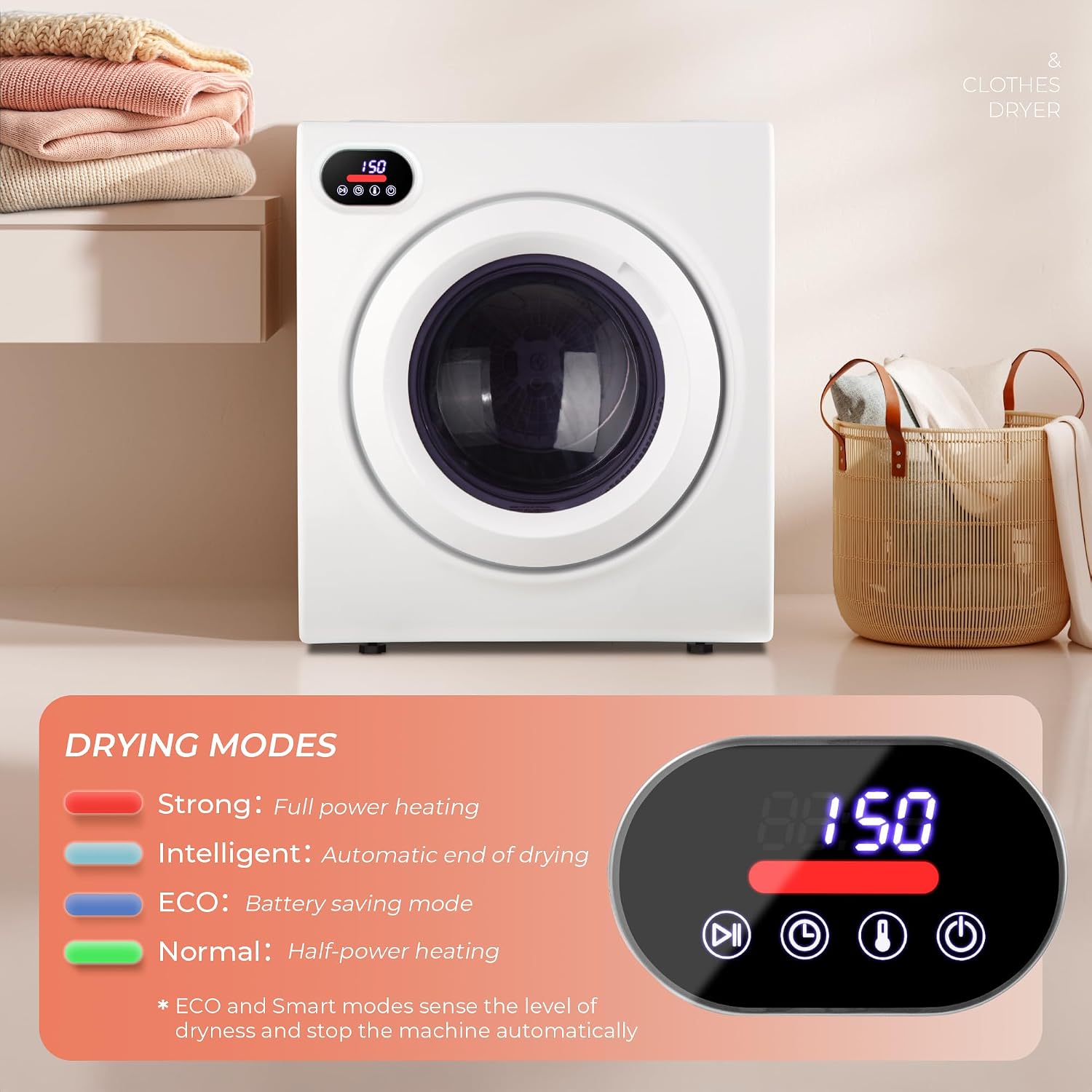 Euhomy 2.65 Cu.Ft Portable Dryer with Exhaust Hose, Clothes Dryer with Four Functions, 1400w Dryer Machine with Stainless Steel Drum, Suitable for Apartments, RVs, Gym