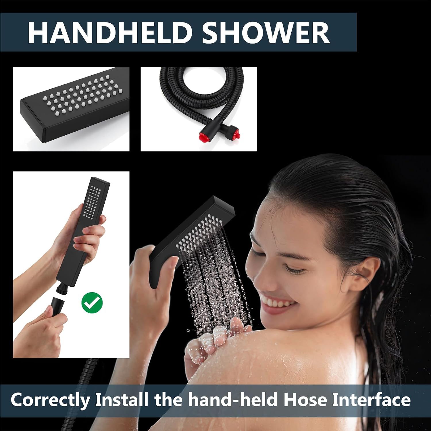 Aolemi Ceiling Mount Rain Shower Head & Handheld Spray with Robust Valve & Trim Kit - Matte Black, 8 Inch Head