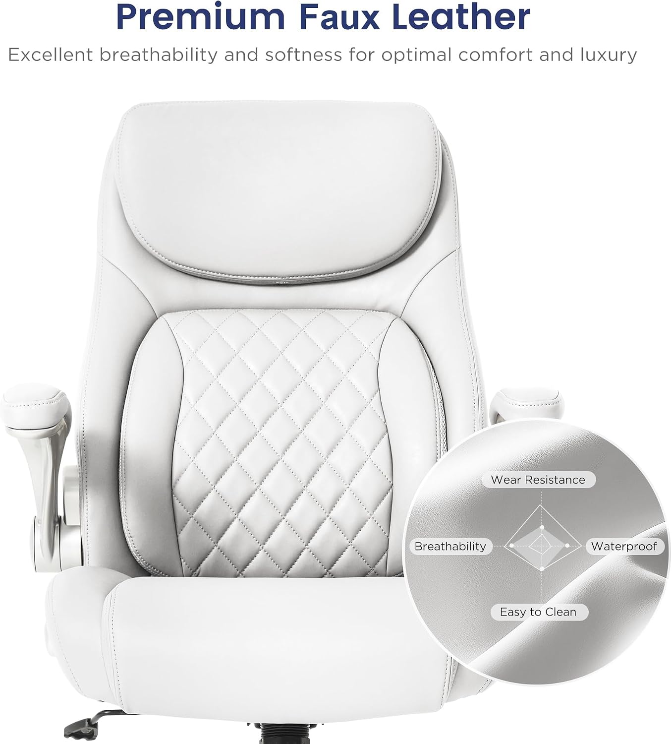 Nouhaus Ergonomic Office Chair Premium Leather Adjustable Lumbar Support & Armrests, High Back Comfy Desk Gaming Chairs Executive Computer Swivel Chair Tilt Function(Posture,White)