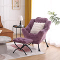 Lazy Chair with Ottoman, Large Purple Accent Chair with Ottoman and FA Throw Pillow, Comfy Plush Reading Chair for Living Room Bedroom Dorm Room Office Apartment Relaxing Use