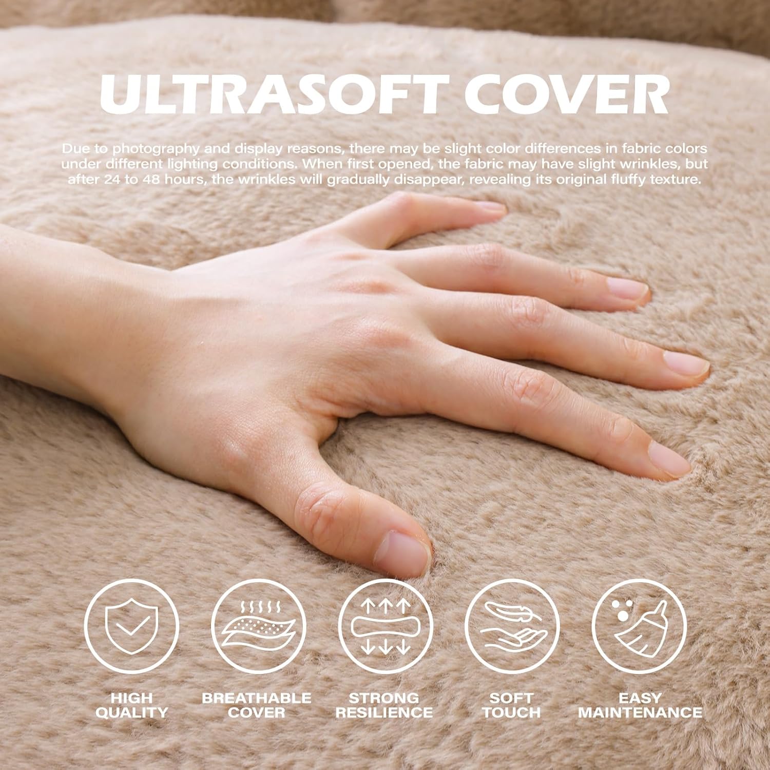 Giant Bean Bag Chair for Adults, Teens and Kids, Cozy Fluffy Corduroy Beanbag Chair with Filler, Large Floor Lounge Sofa for Living Room, Bedroom, Dorm, Gaming and Reading(L-Khaki)