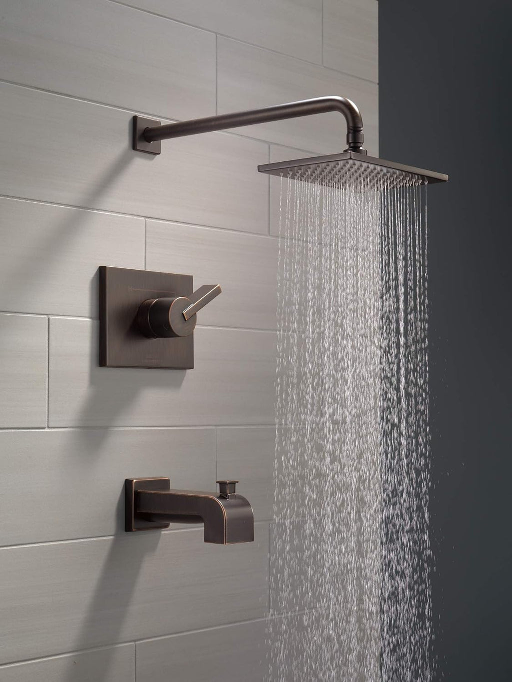 Delta Faucet Vero 14 Series Single-Function Tub and Shower Trim Kit with Single-Spray Touch-Clean Rain Shower Head, Venetian Bronze T14253-RB (Valve Not Included)