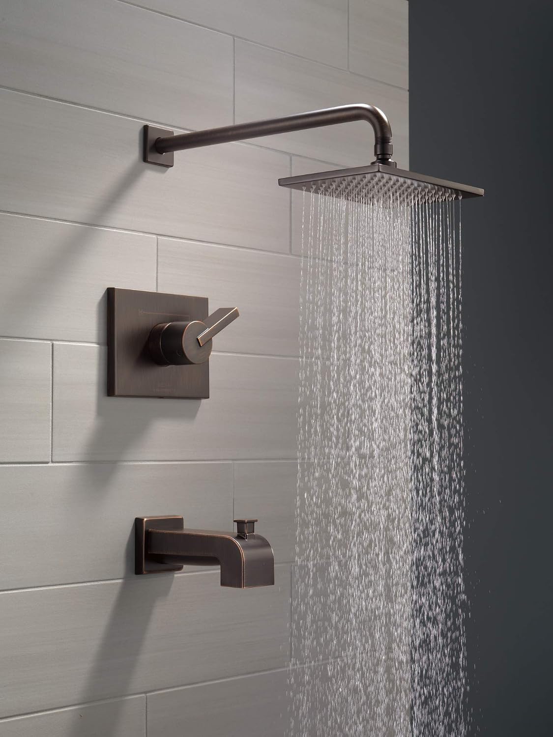 Delta Faucet Vero 14 Series Single-Function Tub and Shower Trim Kit with Single-Spray Touch-Clean Rain Shower Head, Venetian Bronze T14253-RB (Valve Not Included)