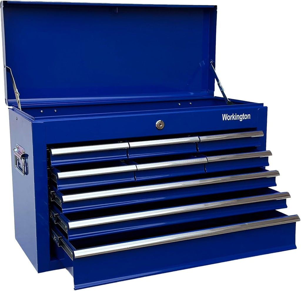 Workington Portable Metal Tool Chest with 9 Drawers, 24' 9-Drawer Tool Chest Cabinet with Ball Bearing Drawer Slides, Steel Tool Storage Box Organizer 4006 Blue