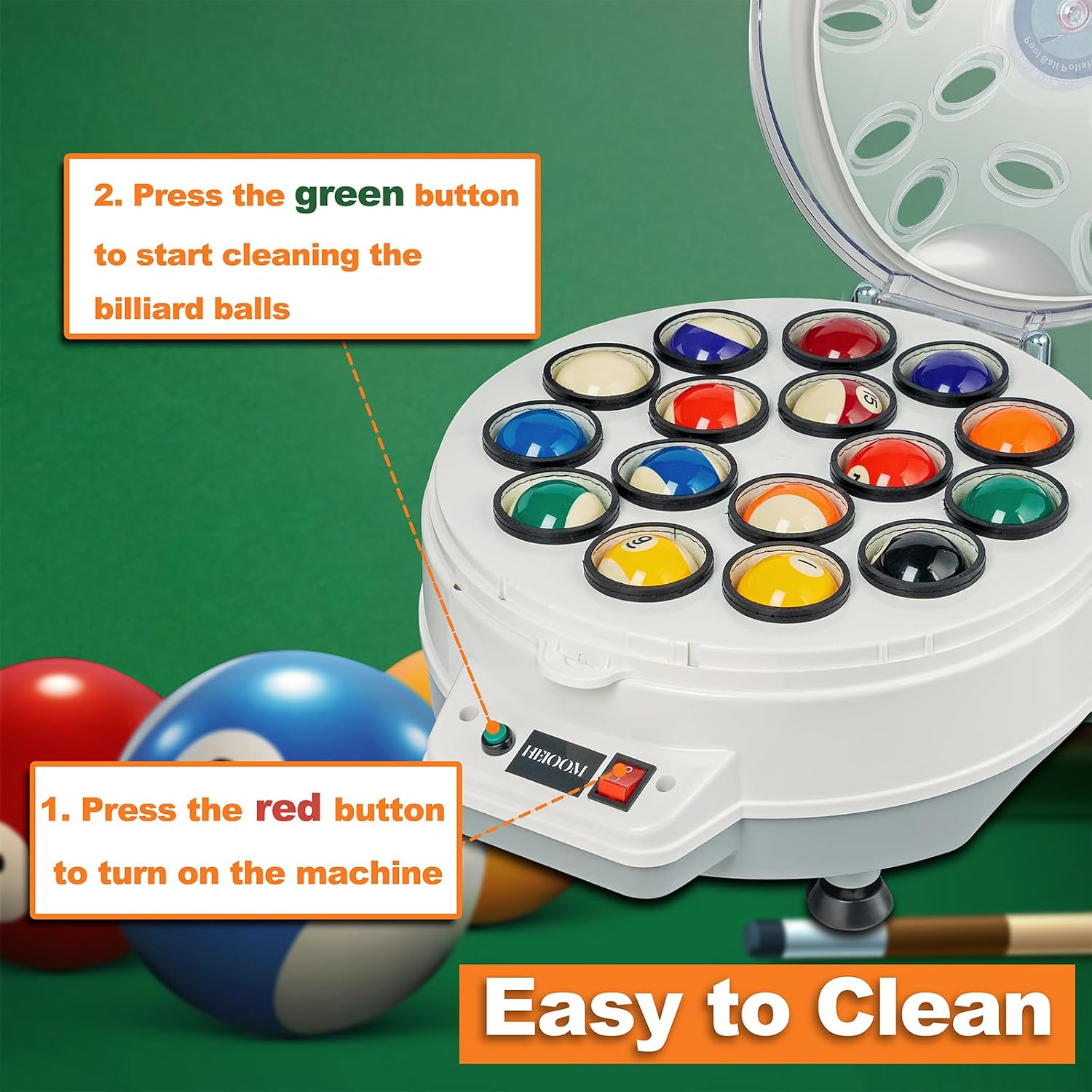 Pool Ball Cleaner Pool Ball Polishing Cleaning Machine Billiard Ball Cleaner Electronic Pool Balls Polishing for 16 Billiard and Snooker Balls 110V 180V
