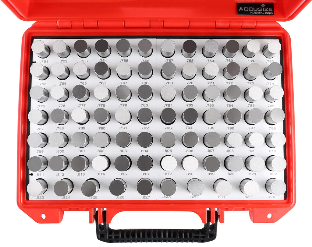 Accusize Industrial Tools 0.751''-0.832'', 82 Pcs Steel Plug Pin Gauge Set, Minus, Class Zz, M5(-)
