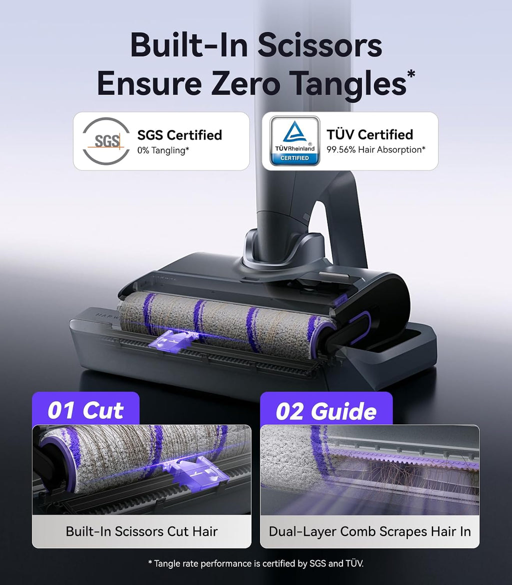 NARWAL S30 Pro Wet Dry Vacuum Cleaner with 20000Pa Suction, Cordless Vacuum Mop for Hard Floors, Tangle-Free Hair-Cutting, 180° Lie Flat, 194°F Self-Cleaning, Disposable Waste Bag, Edge Cleaning