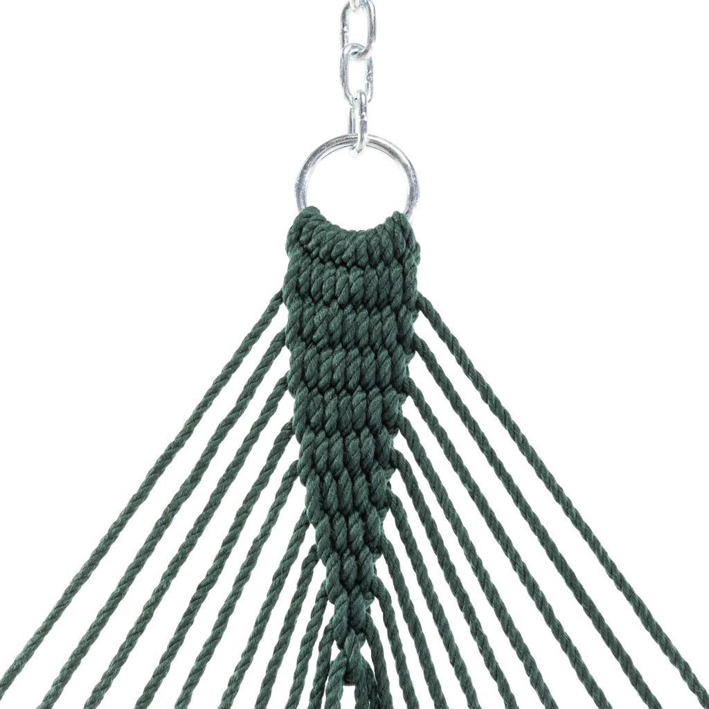 Original Pawleys Island Large Green DuraCord Rope Hammock – 13 ft. x 55 in., 2-Person, 450 lb Capacity, Oak Spreader Bar, Zinc-Plated Hardware, Handcrafted in The USA