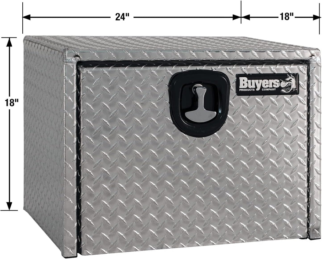 Buyers Products 1735100 Diamond Tread Aluminum Underbody Truck Box w/ 3-Point Compression Latch, 18 x 18 x 24 Inch, Made in the USA, Work Truck Tool Box, Job Box For Storage & Organization