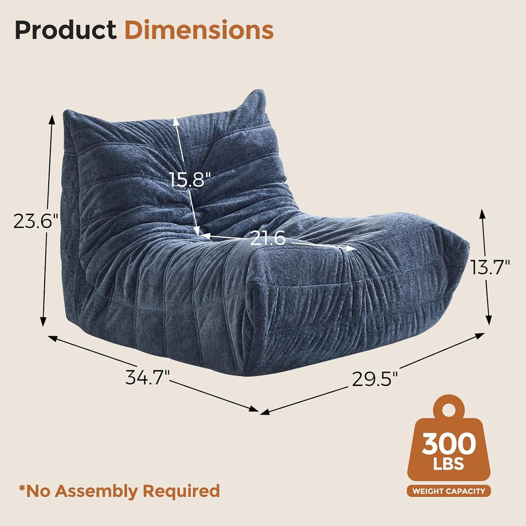 Bean Bag Chairs for Adults Teens Kids, Fireside Chair Bean Bag Lounger with Memory Foam Filled, Bean Bag Sofa for Living Room, Dorms, Apartments, Reading Corner(Blue Grey Plush)