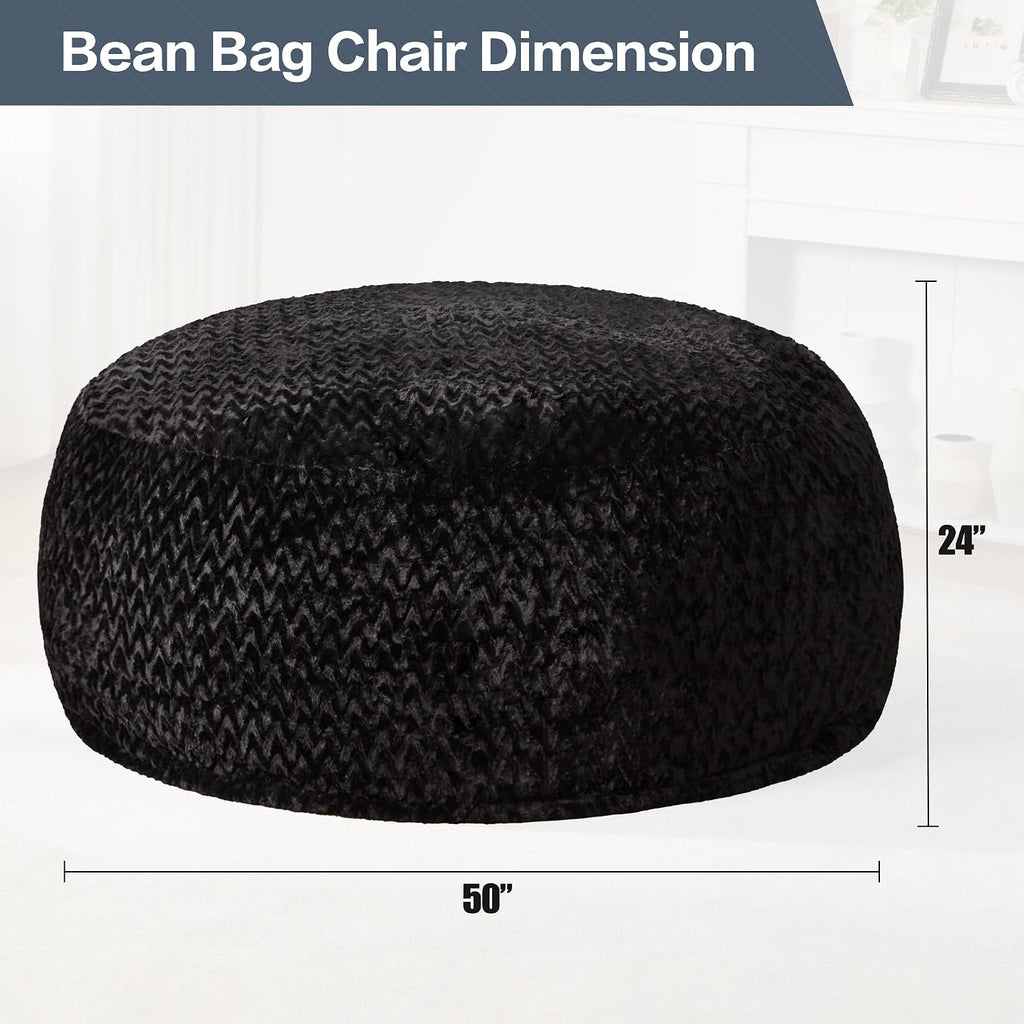 Hobestluk 5ft Bean Bag Chairs for Adults Large Beanbag Chair with Chevron Plush Fur Cover Big Bean Bag Chair for Living Room Bedroom Dorm Office - Black (50' x 50' x 24')