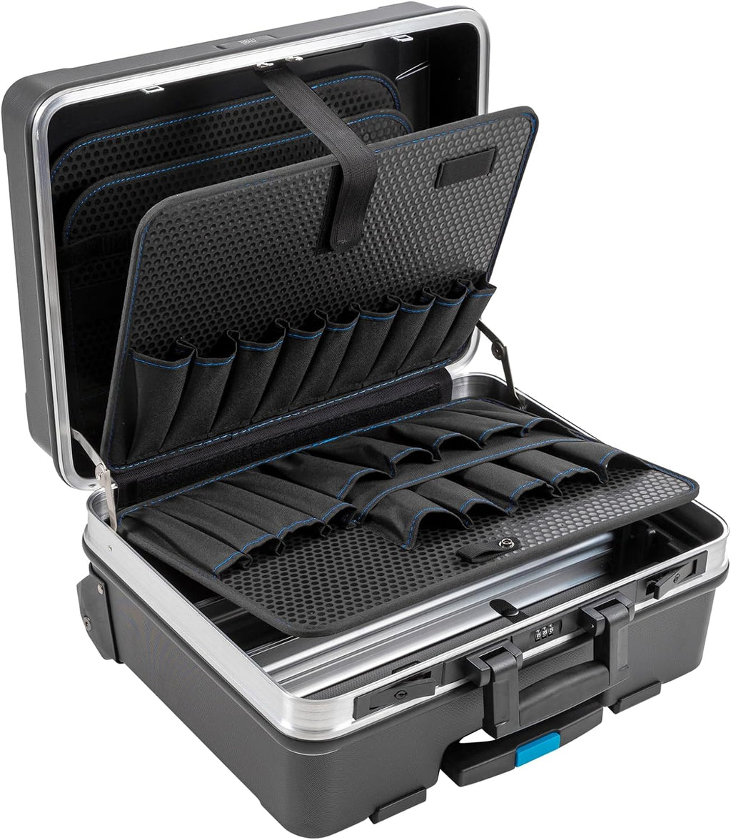 B&W International GO Portable Wheeled Rolling Tool Case Box with Pocket Boards, Black
