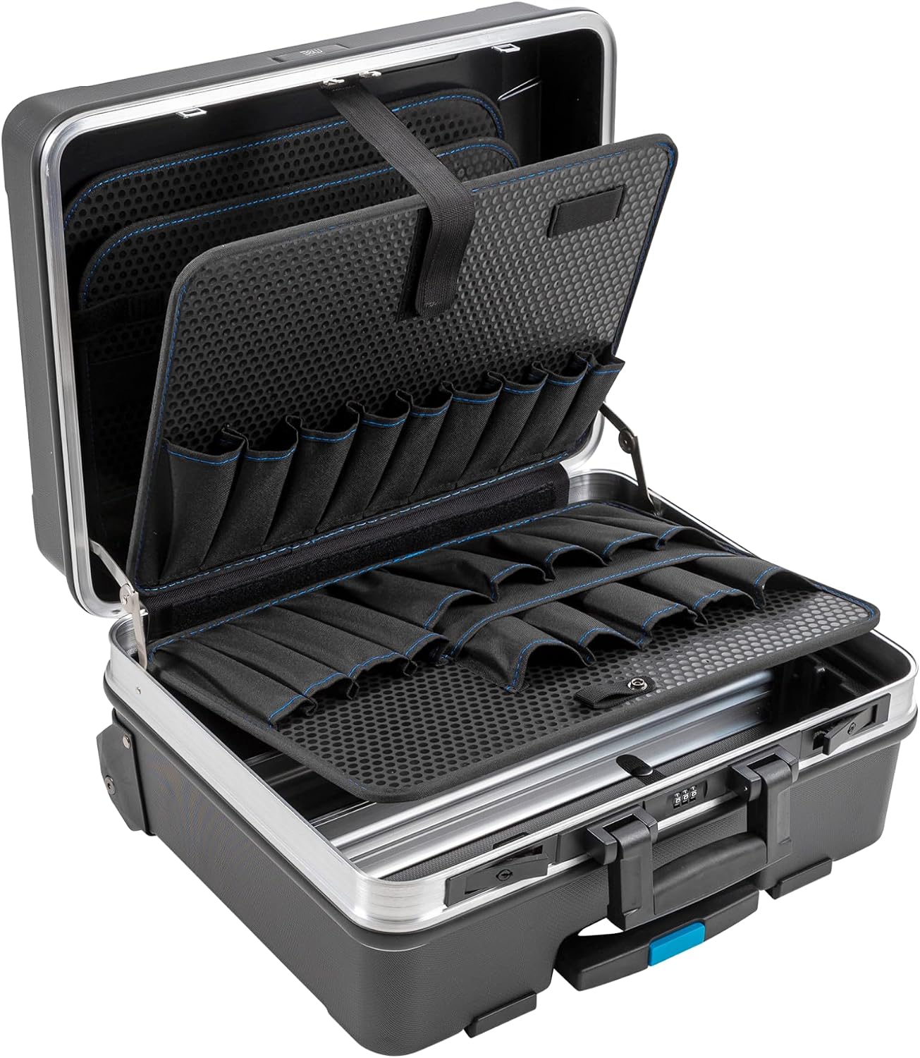 B&W International GO Portable Wheeled Rolling Tool Case Box with Pocket Boards, Black